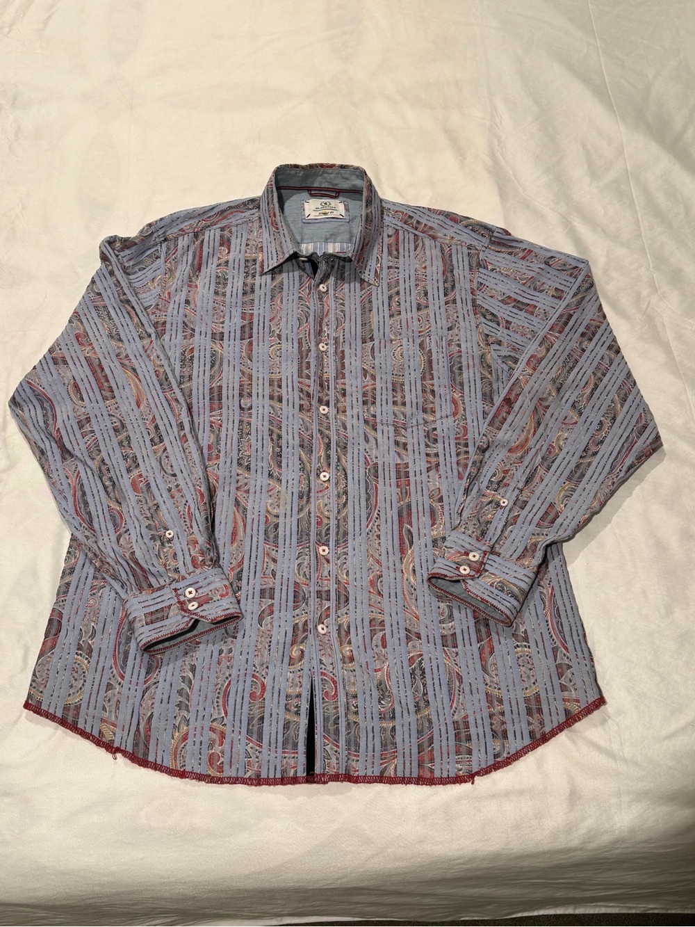 Bugatchi Mens XL Shaped Fit Blue Paisley Long Sleeve Button Down Shirt EUC